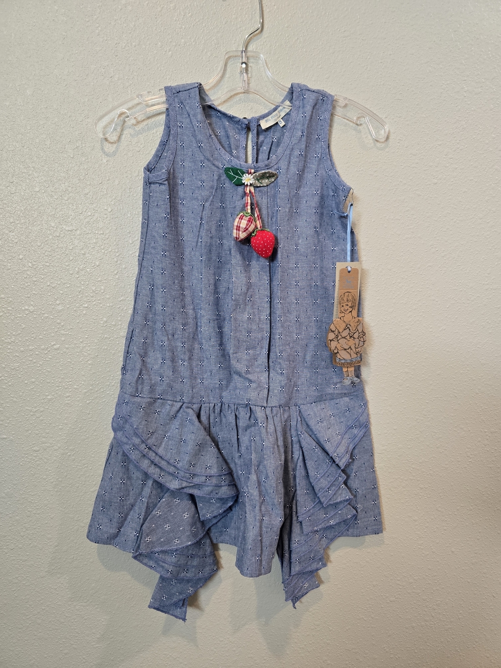 Girls' Blue Sleeveless Ruffle Casual Dress